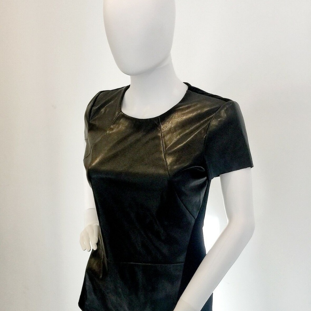 CYNTHIA STEFFE FAUX LEATHER PANEL BLOUSE